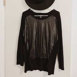 Alfani Black Faux Front Leather Sweater